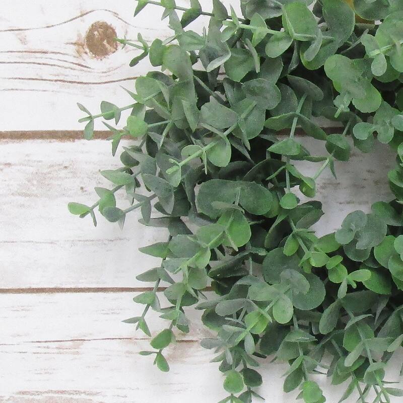 Petite Frosted Green Artificial Eucalyptus Leaf Foliage Greenery Wreath 9in