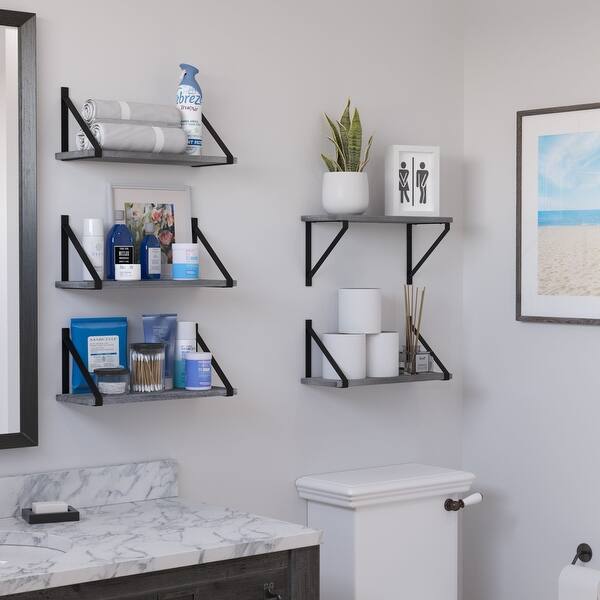 slide 1 of 8, Wallniture Bora 17"x6" Floating Shelves for Bathroom Organization and Storage, Gray (Set of 5)