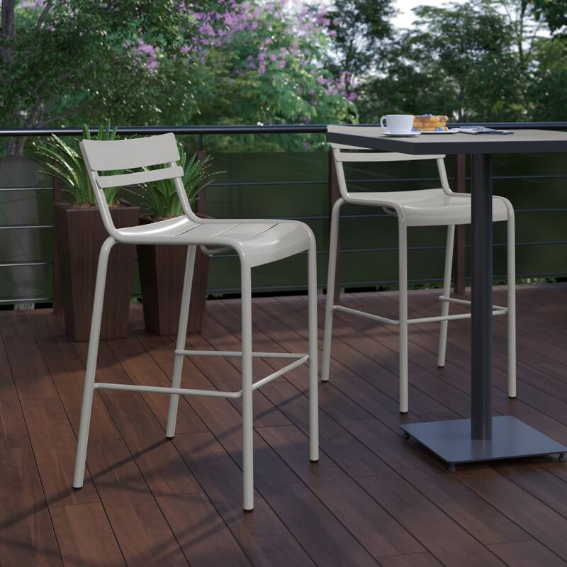 2PK Modern Commercial Grade 2 Slat Indoor/Outdoor Steel Bar Stool