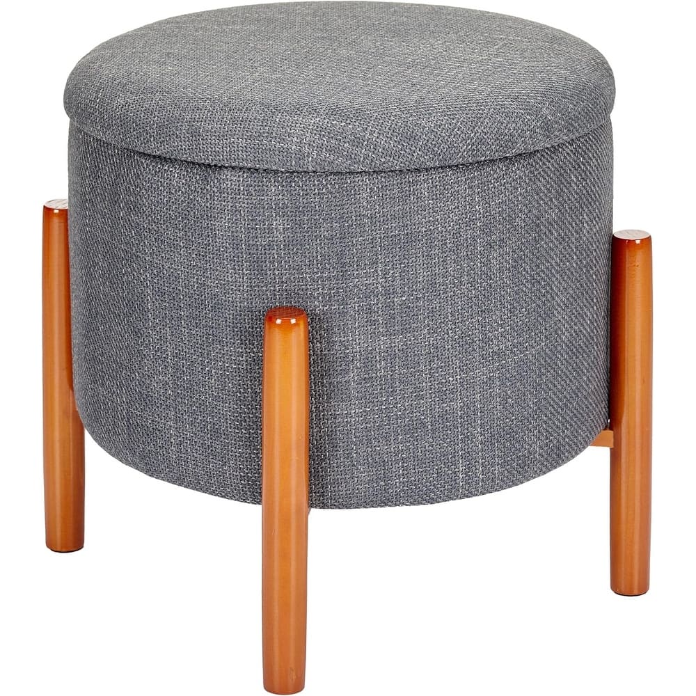 Aria Home Modern Linen Ottoman with Pine Legs and Hidden Storage Flip Tray