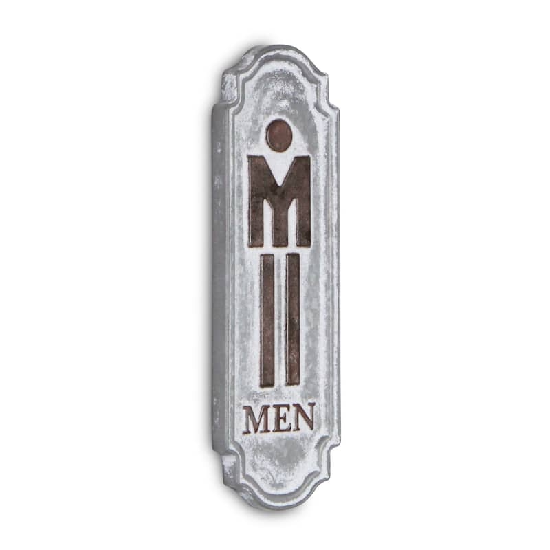 HomeRoots 12" X 4" Gray and Brown Handcrafted Mens Room Metal Wall Decor
