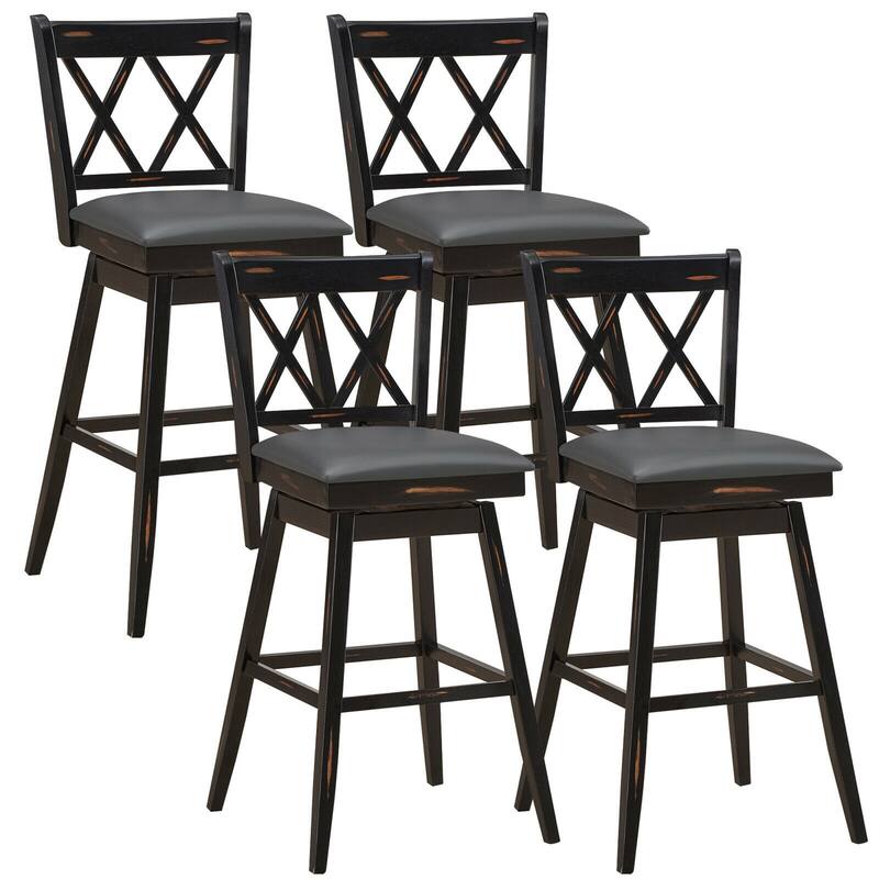 Gymax Set of 4 Barstools Swivel Bar Height Chairs with Rubber Wood