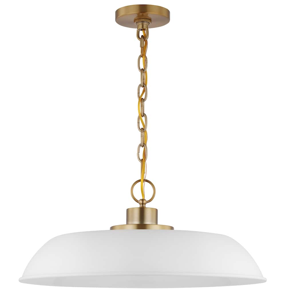 Colony 1 Light Medium Pendant Matte White with Burnished Brass