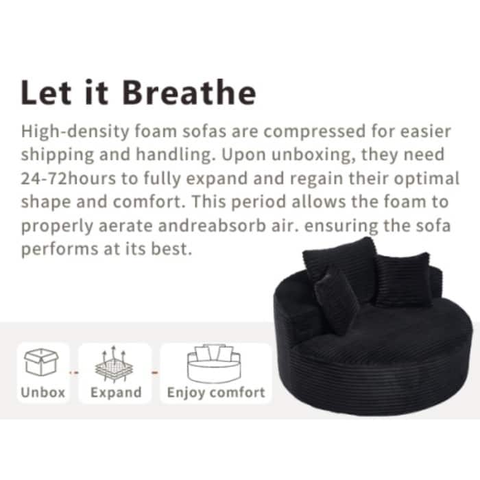 Round Memory Foam Sofa Bed, Cloud Sectional Couch with 3 Pillows for Living Room