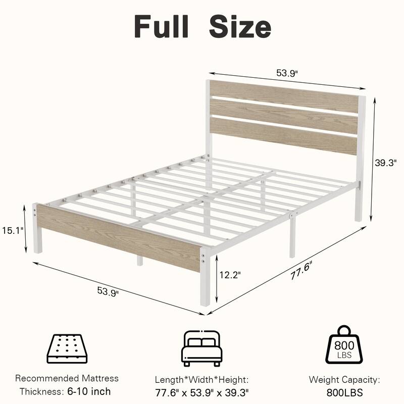 VECELO Industrial Wood Bed Frame with Headboard Twin Size Beds/Full Size Beds/Queen Size Beds