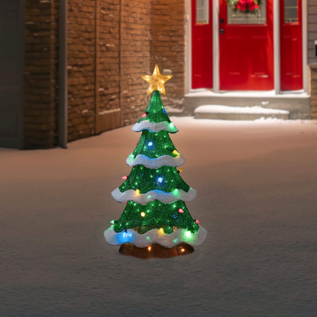 Lighted Christmas Tree Outdoor Yard Decoration - 48" - Green - Multi-Color LED - 48
