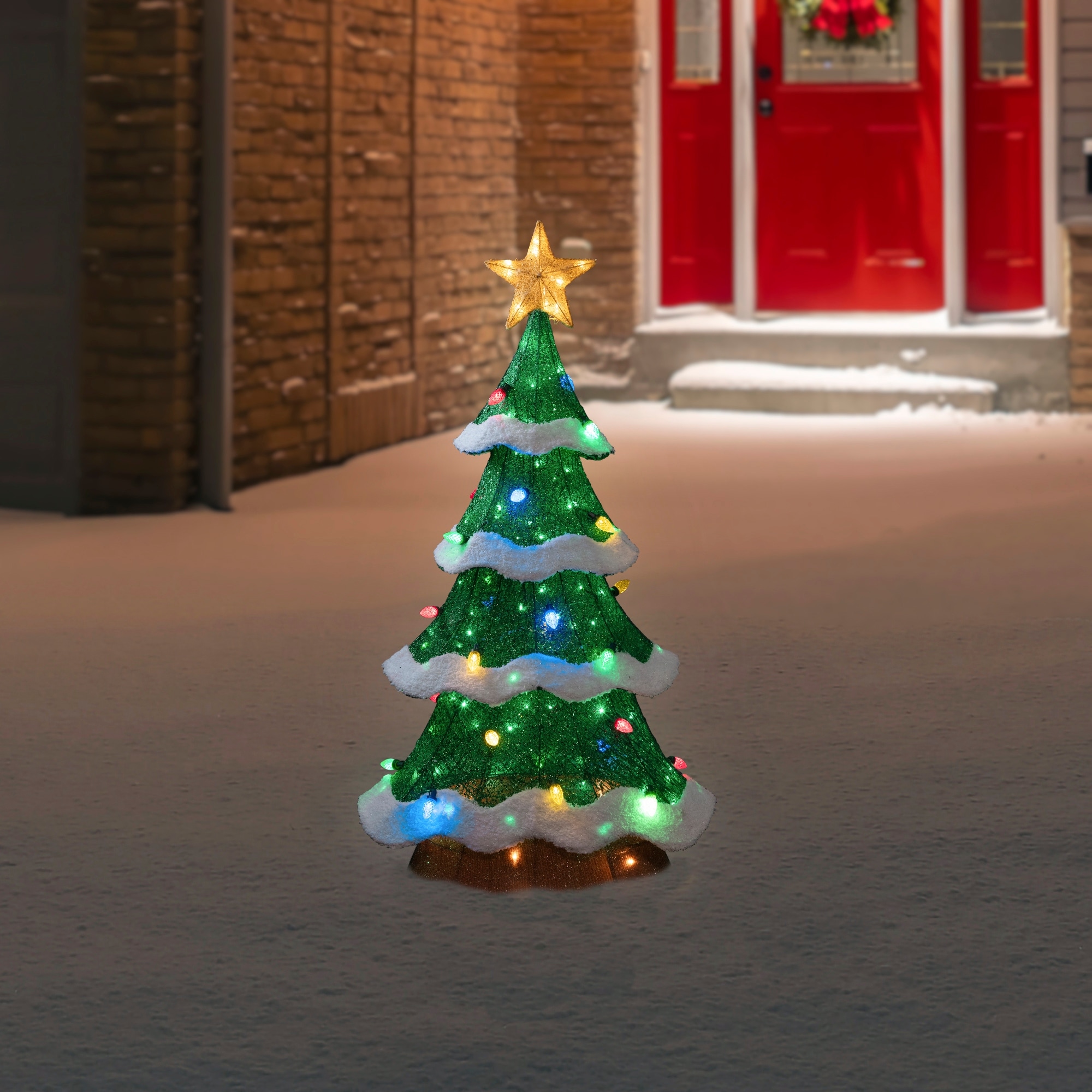 Lighted Christmas Tree Outdoor Yard Decoration - 48" - Green - Multi-Color LED - 48