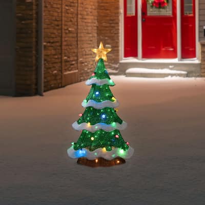 Lighted Christmas Tree Outdoor Yard Decoration - 50" - Green - Multi-Color LED