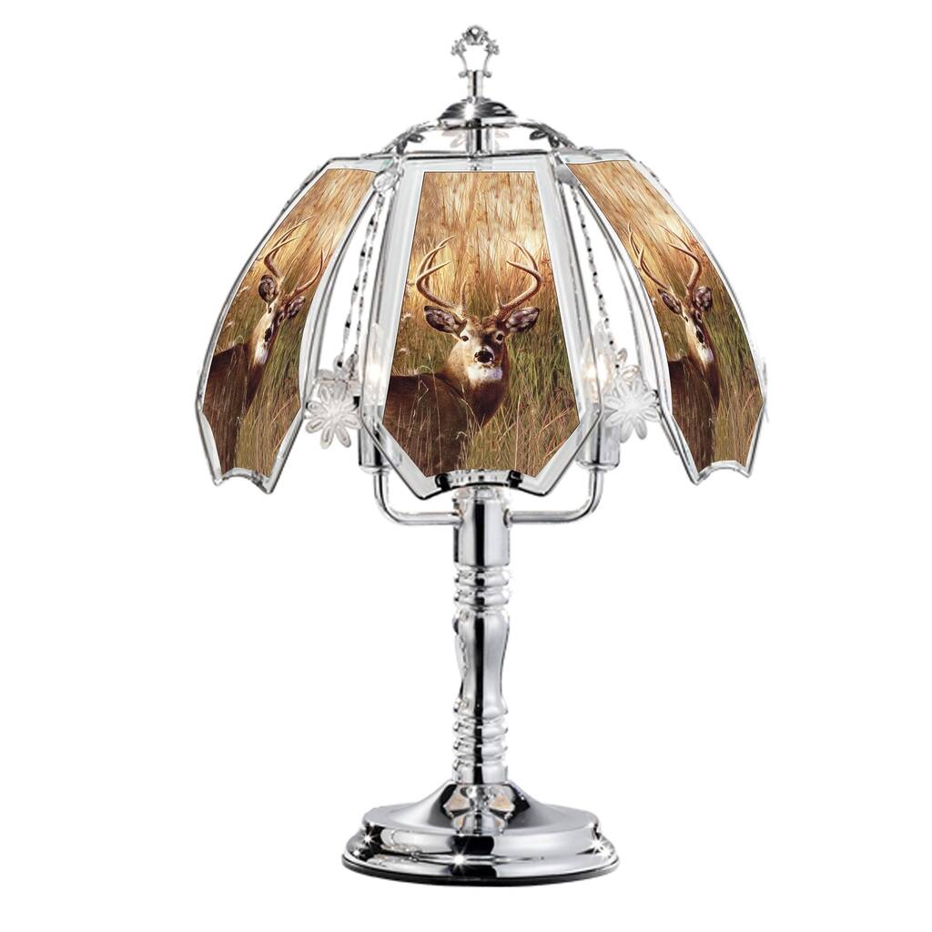 Umbrella Shade Glass Table Lamp with Deer Print, Silver