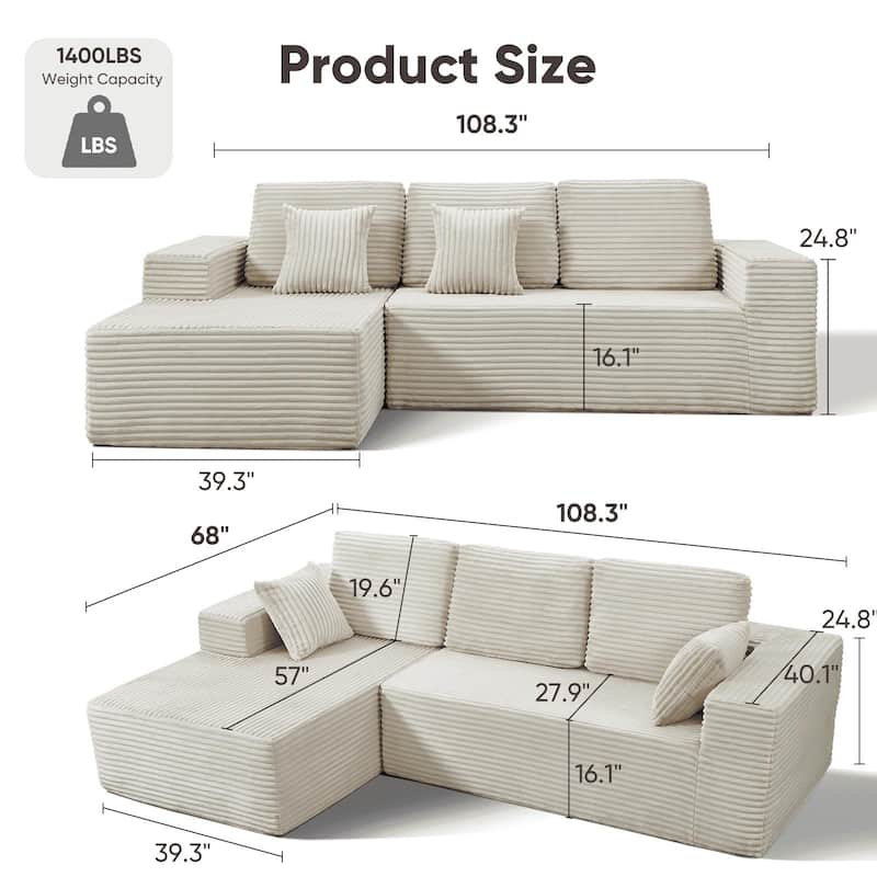 Indoor 108" Oversized Loveseat Sofa Lounge Chair with Fluffy Comfy Cloud Couch - 1 Set