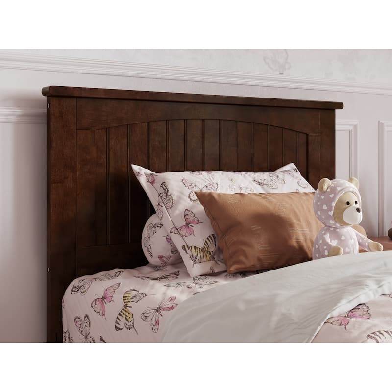 Twin Platform Bed with Trundle, Walnut Wood Bed Frame & Panel Footboard - Space Saving Design