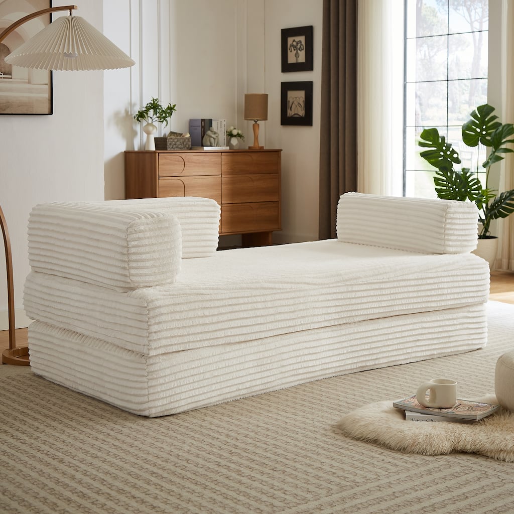 Oversized Chaise Lounge Chair Indoor, Corduroy Upholstered Modern Sofa Couch, Comfy Sleeper Sofa for Living Room