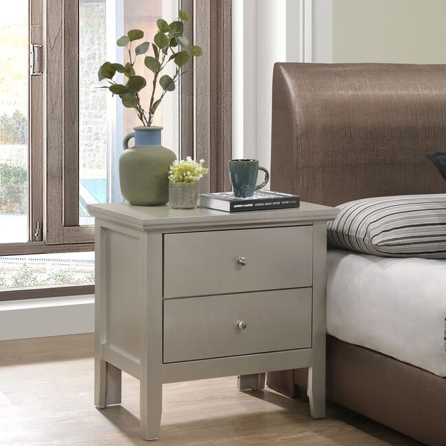 Primo Transitional Wood 2-drawer Nightstand Table - Silver Champagne
