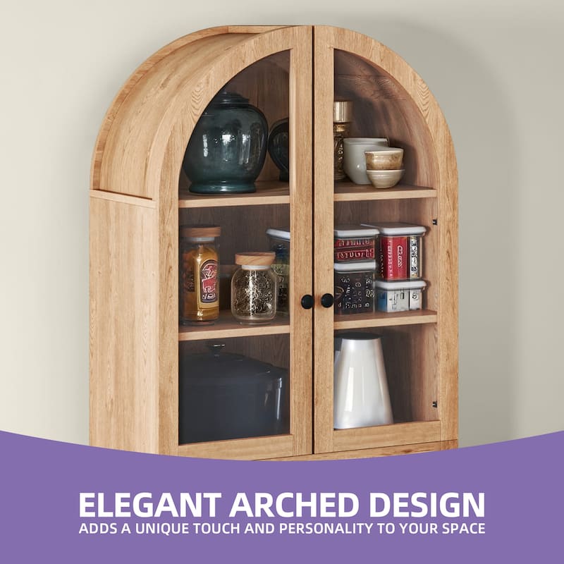 71 Inch Tall Farmhouse Arched Pantry Cabinet with Large Drawers and Adjustable Shelves for Kitchen Storage Organization