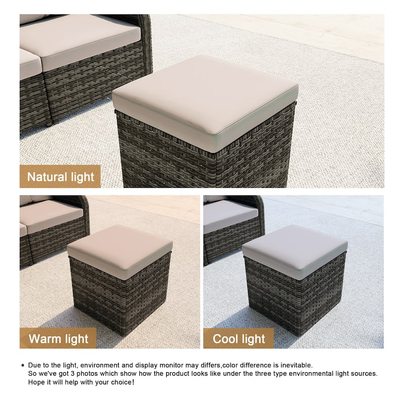 17.7" W Outdoor Rattan Patio Square Ottoman with Seat Cushion