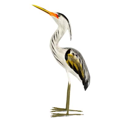 Wood Great Blue Heron Figurine - Hand Carved Coastal Bird Sculpture, Elegant Wading Bird Decor - 11" tall x 6" wide x 2.2" deep