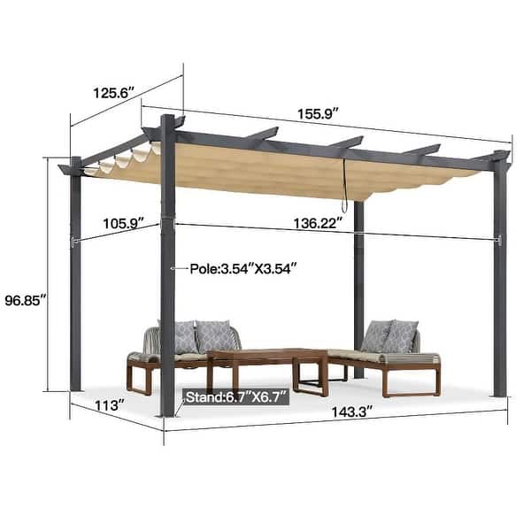 dimension image slide 17 of 21, PURPLE LEAF Gazebo Outdoor Retractable Modern Large Size Pergola w Lights