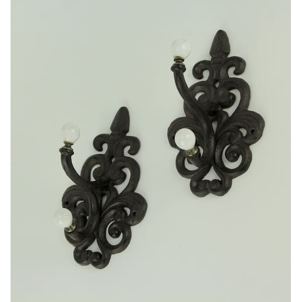 Shop Brown Cast Iron Fleur De Lis Double Wall Hooks Set Of 2 7 25 X 5 X 4 Inches Overstock 29955532