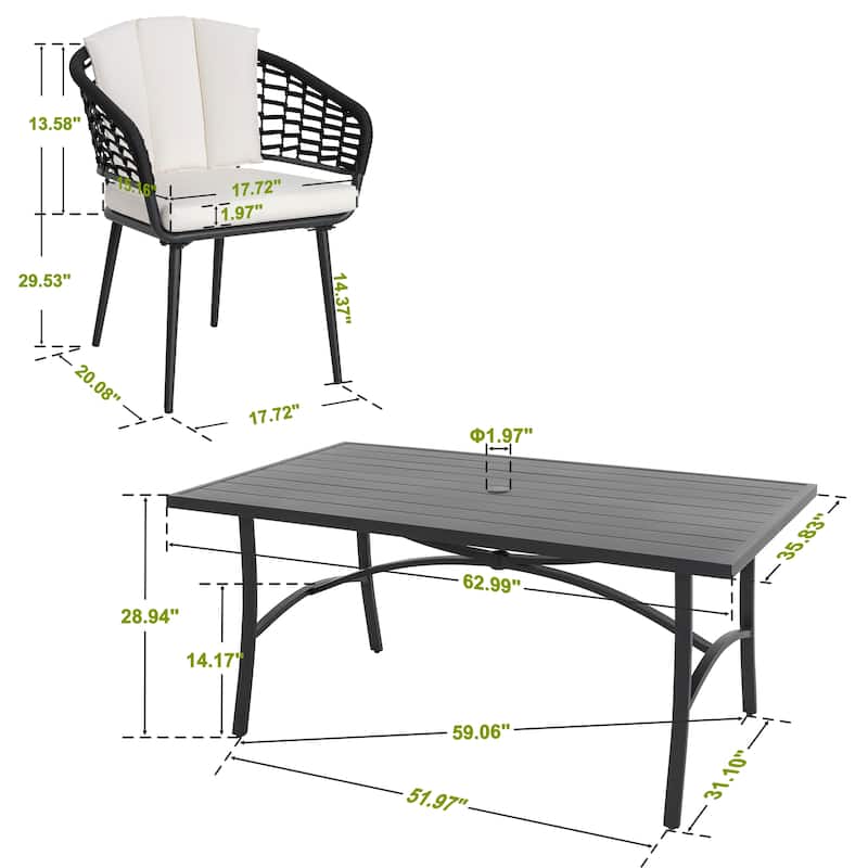 Outdoor Aluminum Dining Set with Powder-Coated Frame, Beige