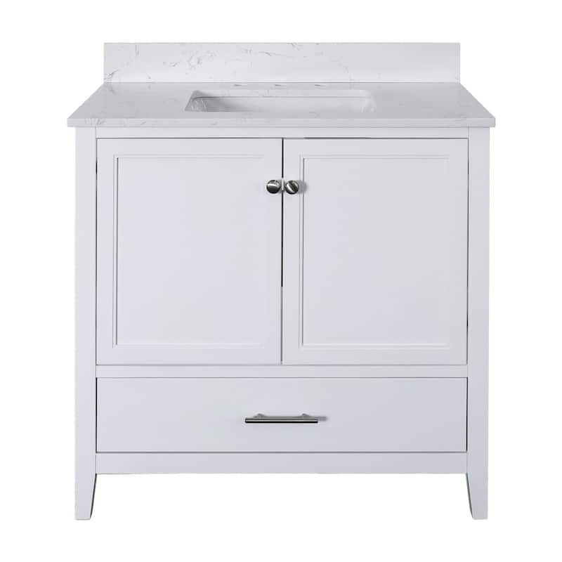 222 Fifth Park Slope White 36-Inch Bathroom Vanity, 2-Doors And 1-Drawer, Brushed Nickel Hardware - 36" - 36"