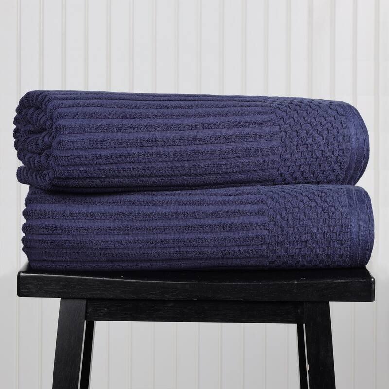 Superior Soho Ribbed Cotton Bath Sheet Set of 2 - Navy Blue