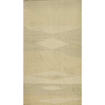 Hand Woven Oriental 100% Wool Carpet Southwestern Modern Beige & Ivories Kilim Area Rug - 5' 0'' X 2' 11''
