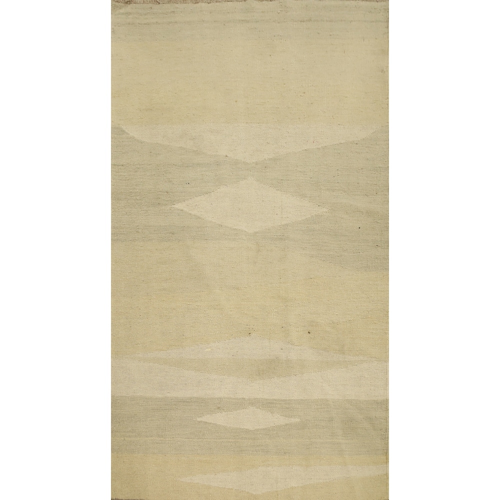 Hand Woven Oriental 100% Wool Carpet Southwestern Modern Beige & Ivories Kilim Area Rug - 5' 0'' X 2' 11''