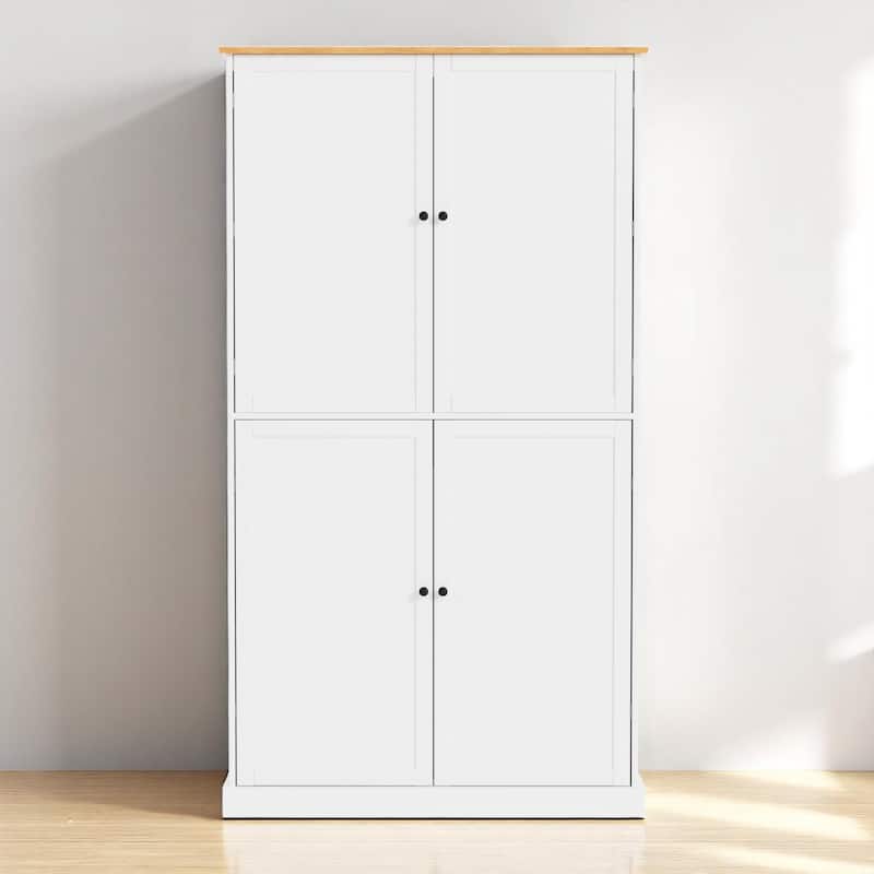 40.2" Wide Freestanding Kitchen Pantry with Adjustable Shelves, 2 Drawers, 8 Door Racks, White MDF Storage Cabinet - White