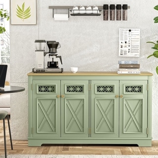 57.4" Farmhouse Storage Sideboard Buffet Cabinet with 4 Glass Doors and Adjustable Shelves