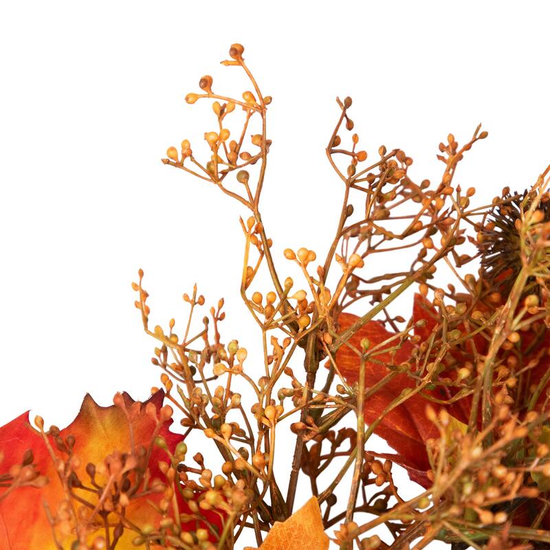 24" Autumn Harvest Maple Leaf with Berries Artificial Wreath; Unlit