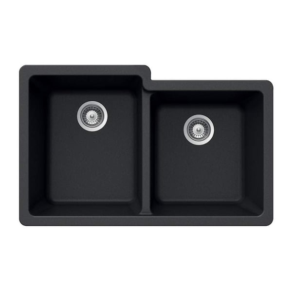 slide 2 of 11, Houzer Quartztone 33" Double Basin Undermount Kitchen Sink with 60/40 Midnite