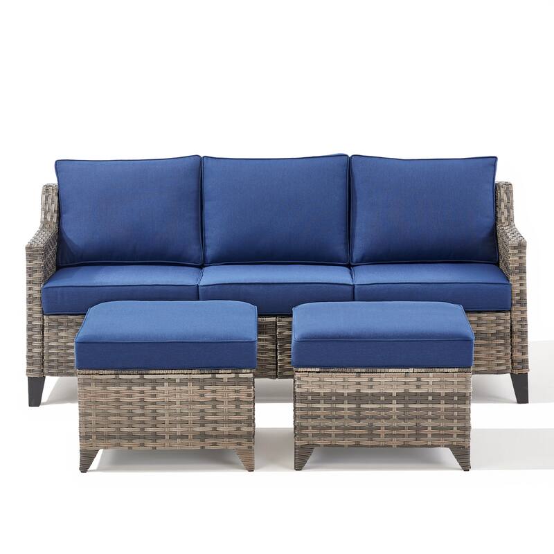 Pocassy Wicker Patio Sofa Glider Swivel Chair Ottoman Furniture Set.