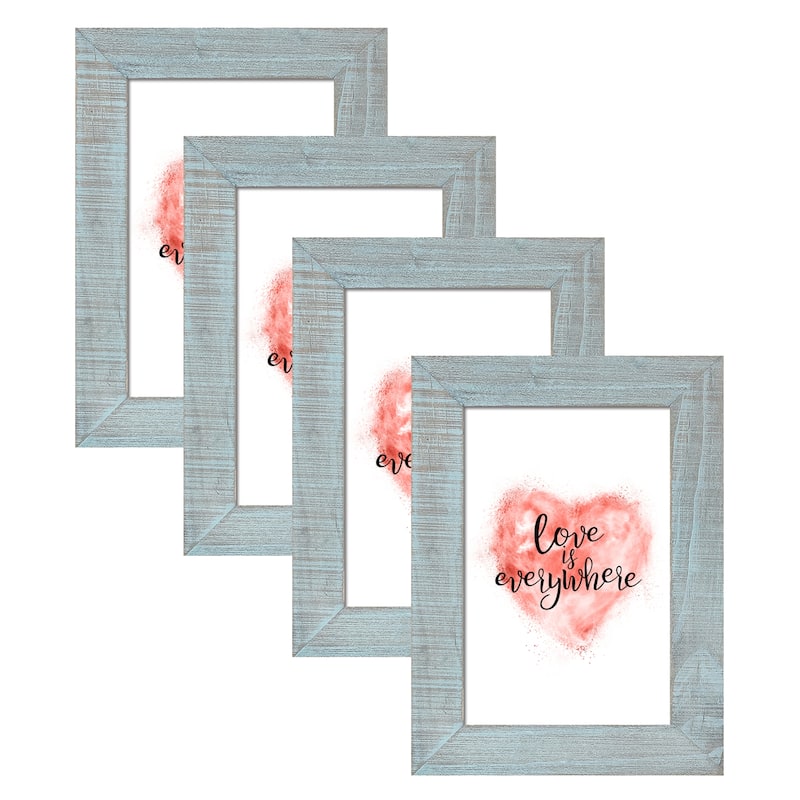 Adeco Wood Grain Distressed Blue Wood Picture Frame - Set of 4