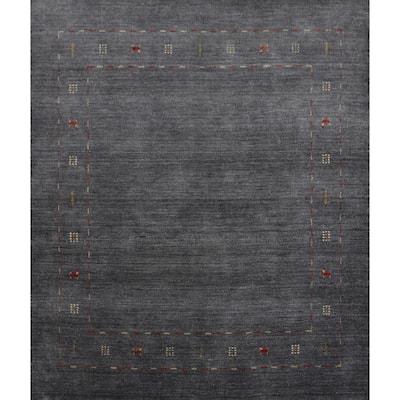 Hand Knotted Oriental 100% Wool Carpet Tribal Animal Pictorial Greys & Charcoal Gabbeh Area Rug - 5' 11'' X 5' 11''