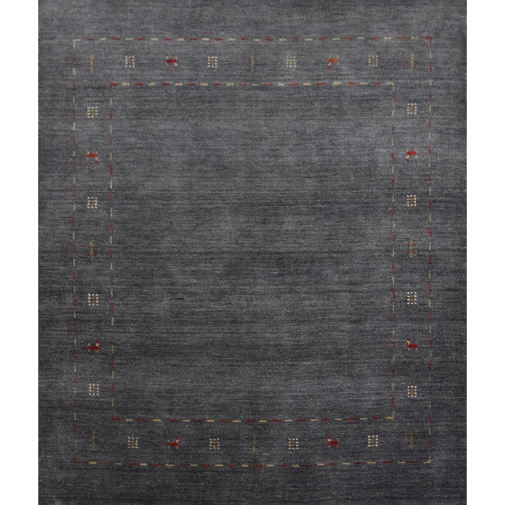 Hand Knotted Oriental 100% Wool Carpet Tribal Animal Pictorial Greys & Charcoal Gabbeh Area Rug - 5' 11'' X 5' 11''