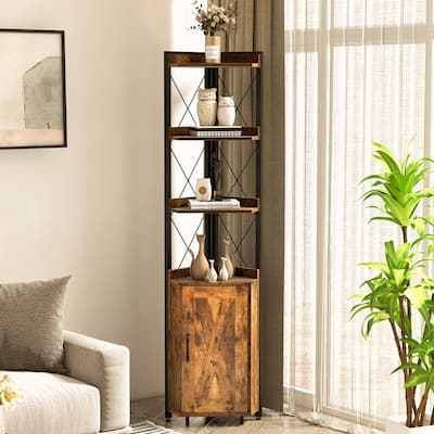 6-Tier Corner Shelf Bookshelf Storage Rack Cabinet Rustic Plant Stand