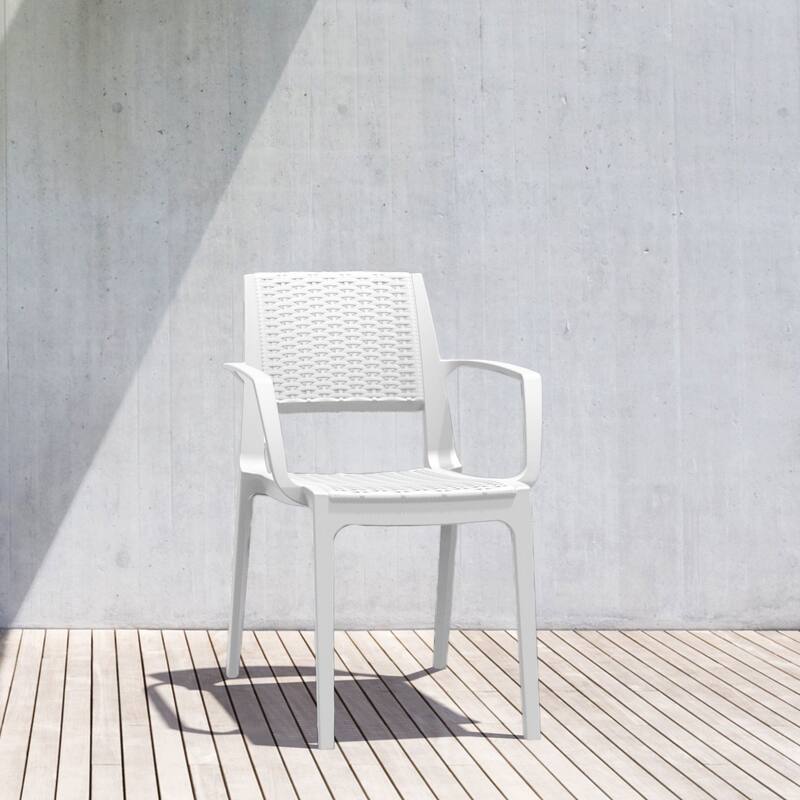 32" White Outdoor Patio Wickerlook Dining Arm Chair
