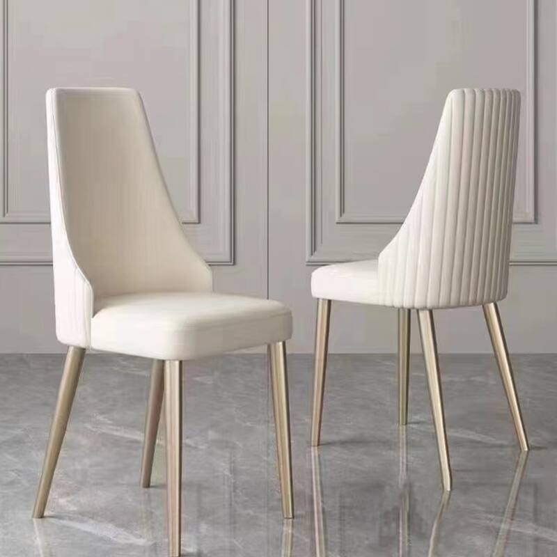 2 Piece PU Leather Kitchen Dining Chair with Backrest, Cushion, Metal Feet for Dining Room, Kitchen, Living Room, Bedroom, White - White