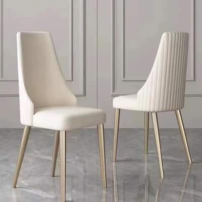 2 Piece PU Leather Kitchen Dining Chair with Backrest, Cushion, Metal Feet for Dining Room, Kitchen, Living Room, Bedroom, White