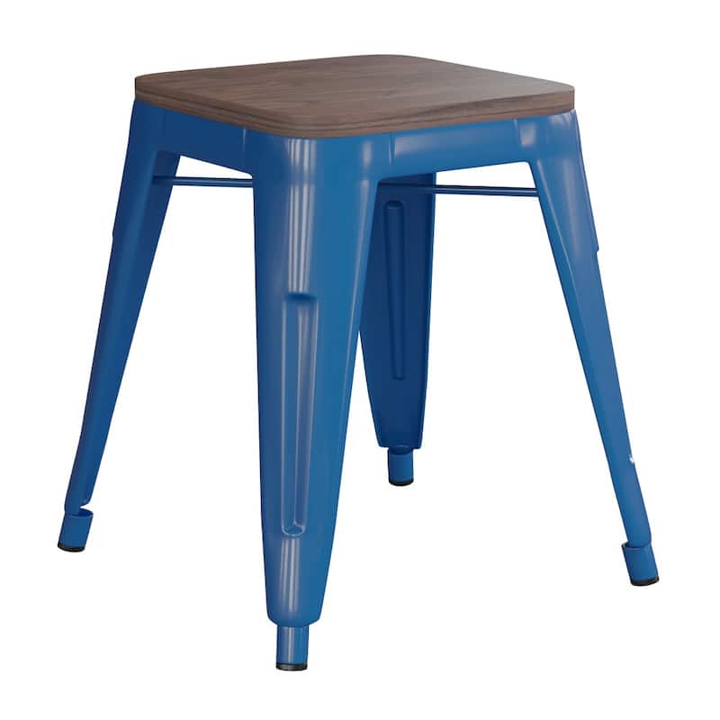 Set of 4 18" Table Height Indoor Stackable Metal Stool with Wood Seat