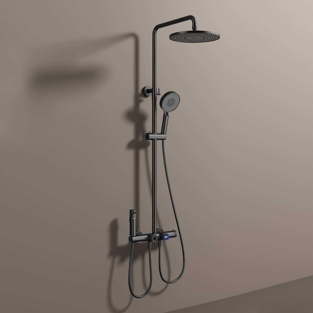 Matte Black Wall Mounted Thermostatic Bathroom Shower Faucet Set