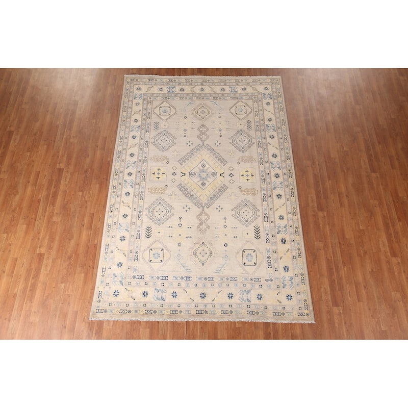 Geometric Kazak Living Room Area Rug Handmade Wool Carpet - 6'9" x 10'0"