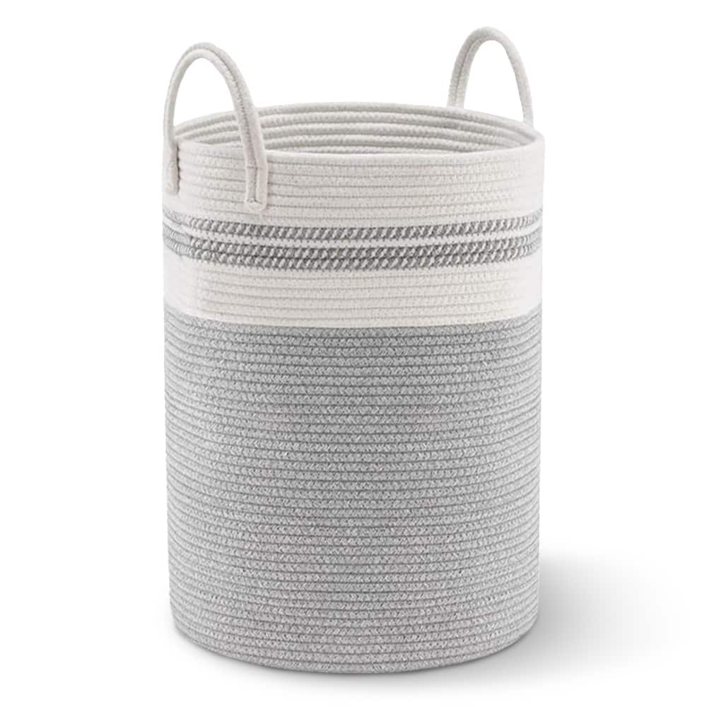 Cheer Collection Large Woven Cotton Laundry Hamper with Handles Stylish Storage Basket for Clothes Toys and Blankets