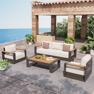 Outdoor 4 Piece Aluminum Sofa Set with Cushions