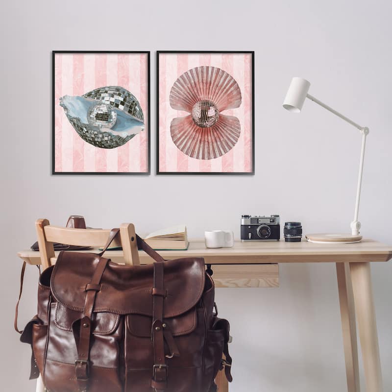 Stupell Pastel Disco Ball Sea Life Framed Giclee Art Design By Lil' Rue (Set of 2)