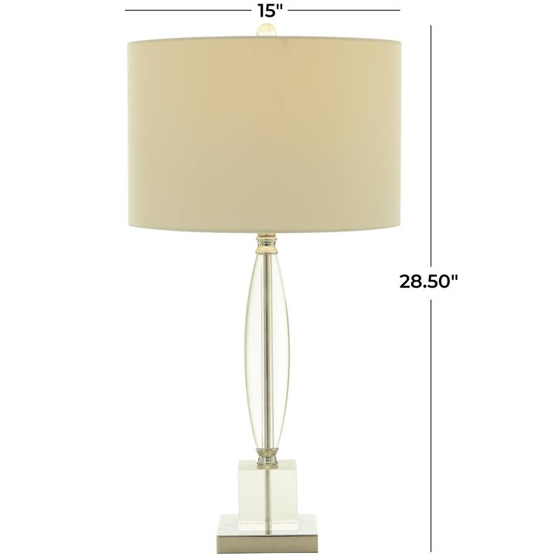 Crystal Transparent Base Room Table Lamp with Drum Shade - Clear - CosmoLiving by Cosmopolitan
