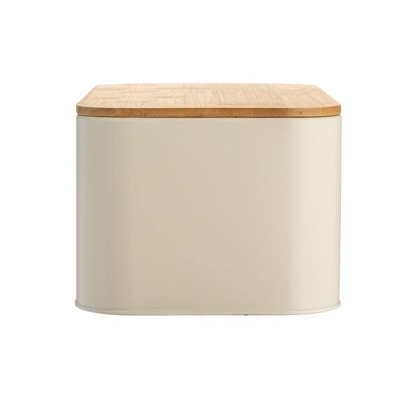 4-piece Beige Metal Bread Box Set with Bamboo Cutting Board Lid 4-piece Beige Metal Bread Box Set with Bamboo Cutting Board Lid