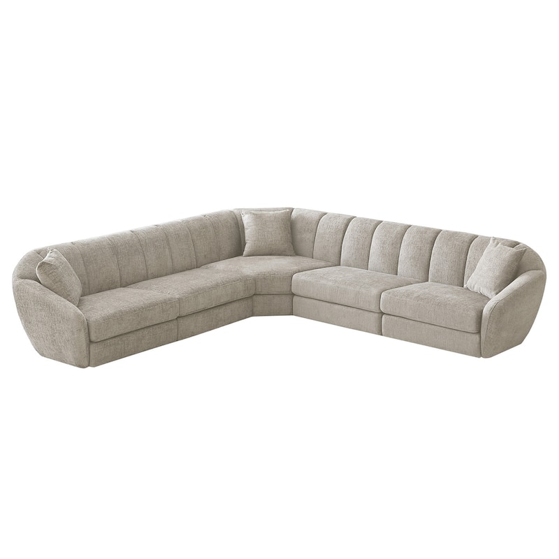 Slope Arm Chenille Fabric Rectangle Sectional Sofa Scallop Sofa in Light Brown