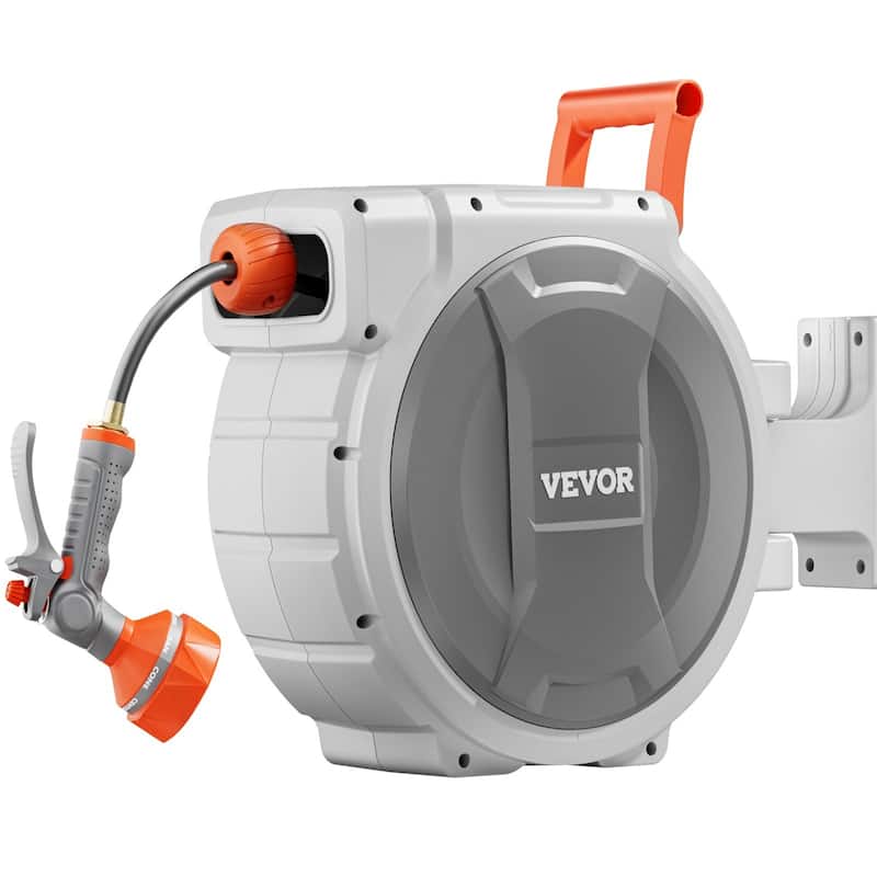 Heavy Duty Wall Mounted Hose Reel with Swivel Bracket and Lock Feature - 65 ft-1/2 inch