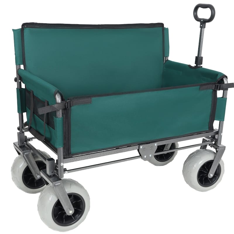 3-in-1 Folding Wagon Cart with Bench & 9″×4″ Beach Tires